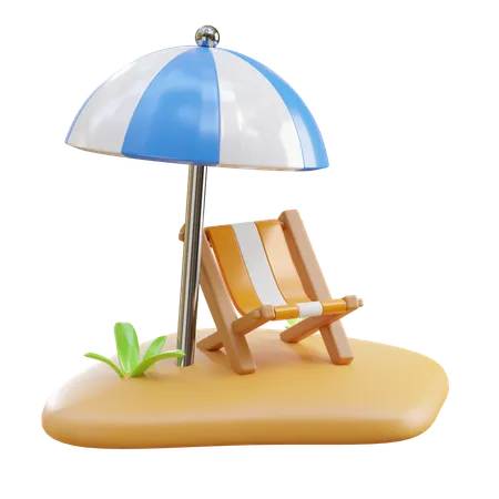 Beach Chair and Umbrella  3D Icon