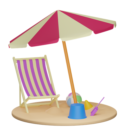 Beach Chair And Umbrella  3D Icon