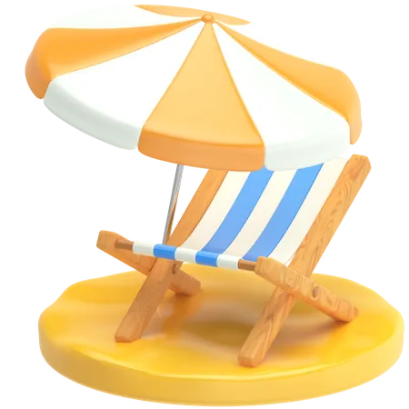 Beach chair and umbrella 3D Icon