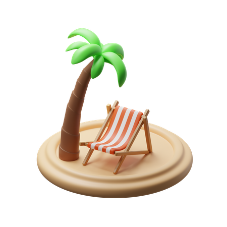 Beach Chair With Coconut Tree  3D Icon