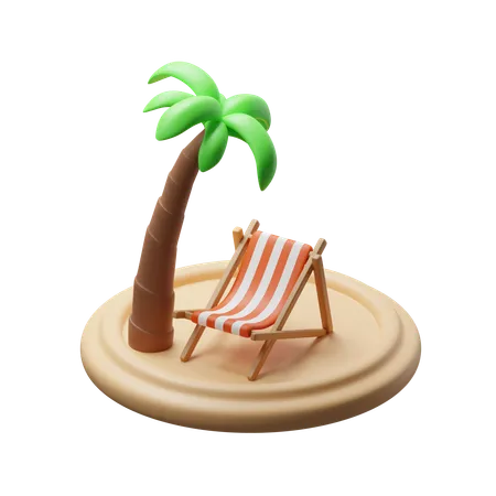 Beach Chair With Coconut Tree  3D Icon