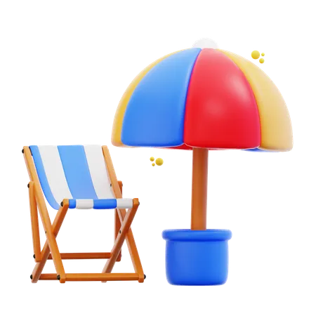 3 D Rendering Beach Chair With Umbrella Illustration 3D Icon