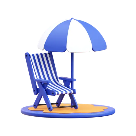 Beach chair with umbrella  3D Icon