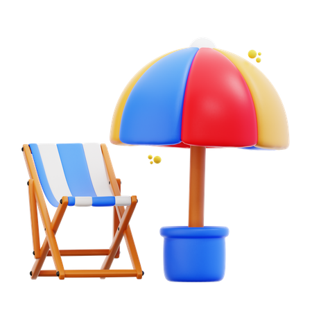Beach Chair With Umbrella  3D Icon