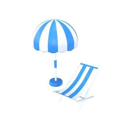 Beach Chair With Umbrella 3 D Illustration Rendering 3D Icon