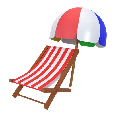 Beach Chair With Umbrella 3D Icon