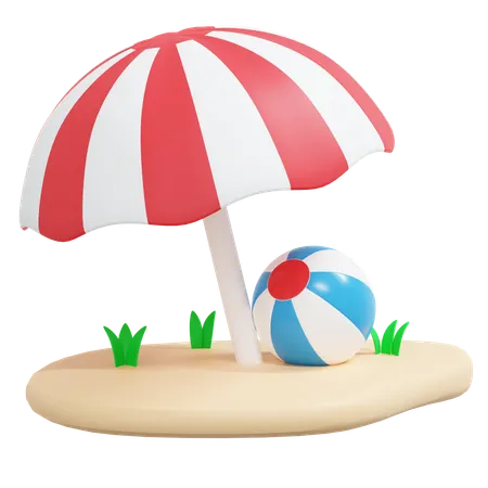 Umbrella And Beach Ball 3 D Icon Holiday Illustration 3D Icon