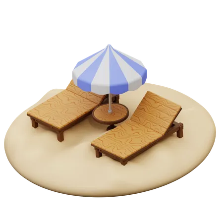 3 D Illustration Of Beach Chair And Umbrella 3D Icon