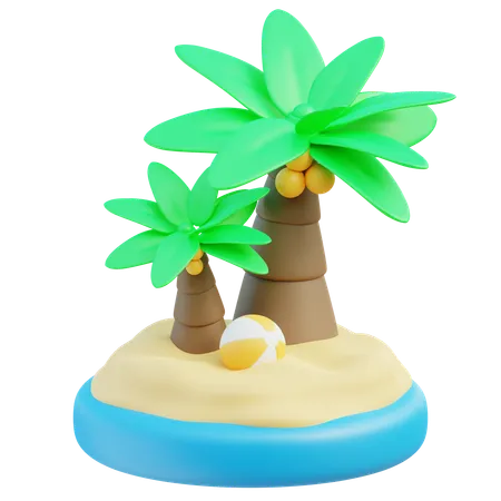 3 D Tropical Island With Palm Trees And Beach Ball On Sand 3D Icon