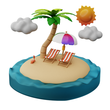 Beach Lounge For Couple  3D Illustration