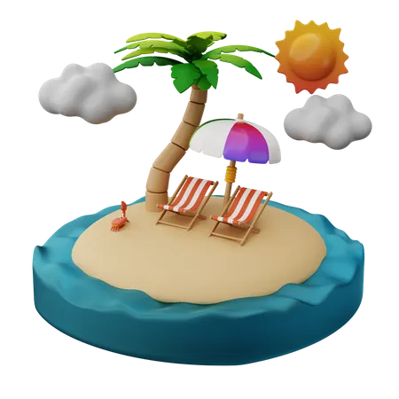 Beach Lounge For Couple  3D Illustration