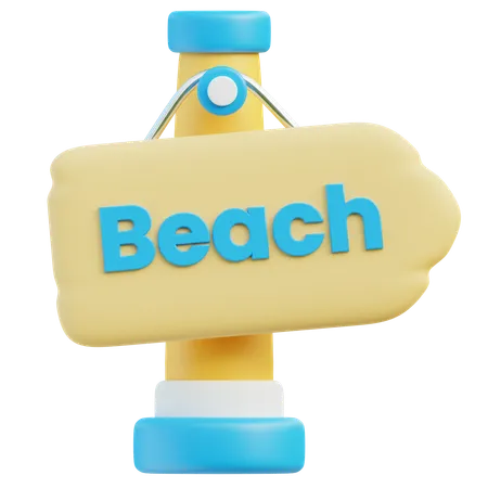 3 D Beach Sign In Yellow And Blue With 3 D Text Effect 3D Icon