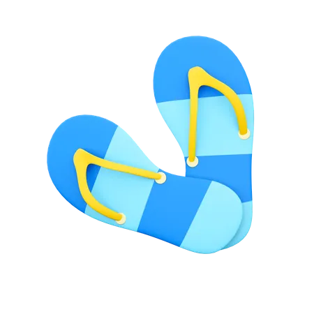 3 D Rendering Beach Slippers Icon 3 D Render Blue Beach Flip Flops Icon Slippers 3D Icon