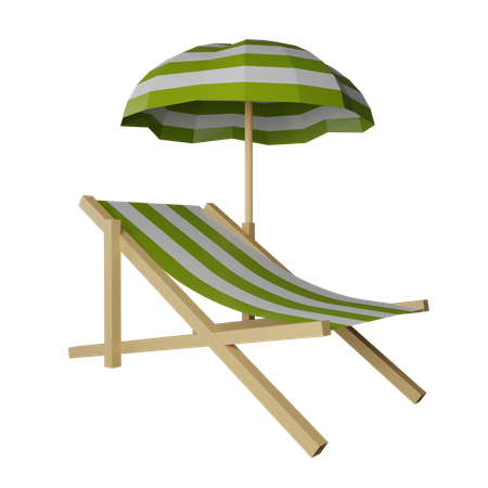 Beach Sunbed With Umbrella  3D Icon