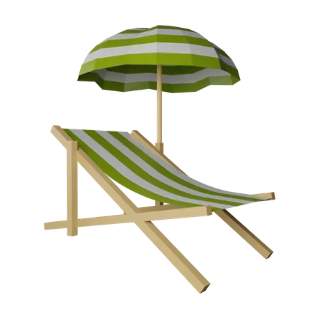 Beach Sunbed With Umbrella  3D Icon