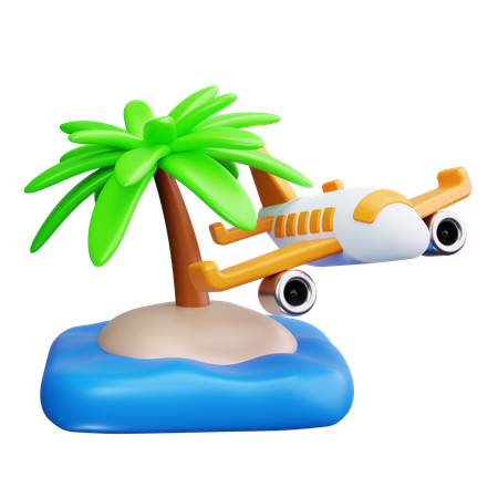 Beach travel through airplane  3D Icon