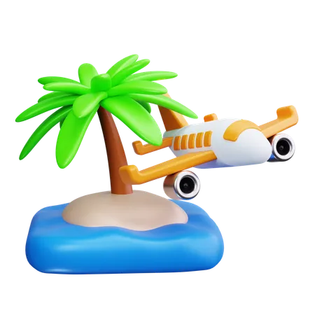 Beach travel through airplane  3D Icon