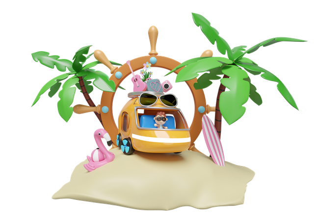 Beach Trip  3D Illustration