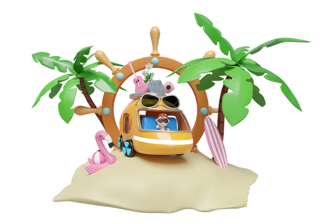 Beach Trip  3D Illustration