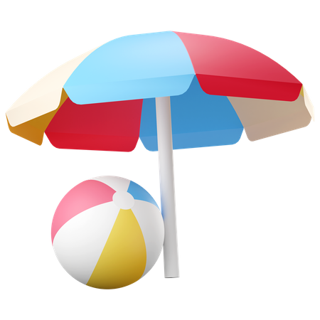 Beach umbrella with beach ball  3D Icon