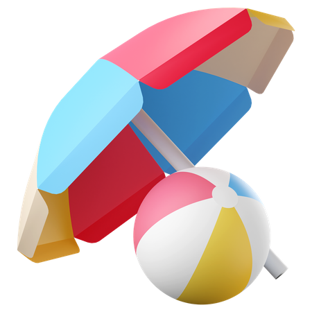 Beach umbrella with beach ball  3D Icon