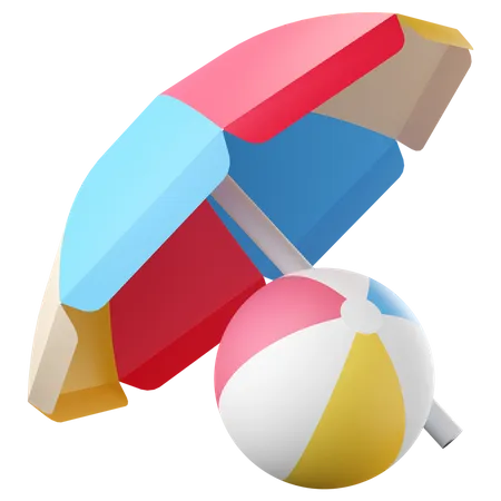 Beach umbrella with beach ball  3D Icon