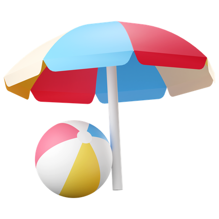 Beach umbrella with beach ball  3D Icon