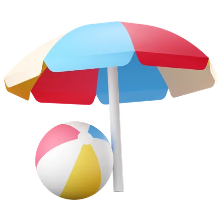 Beach umbrella with beach ball 3D Icon