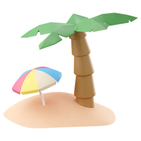 Beach umbrella with coconut palm tree  3D Icon