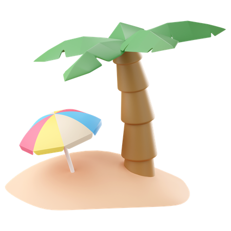 Beach umbrella with coconut palm tree 3D Icon