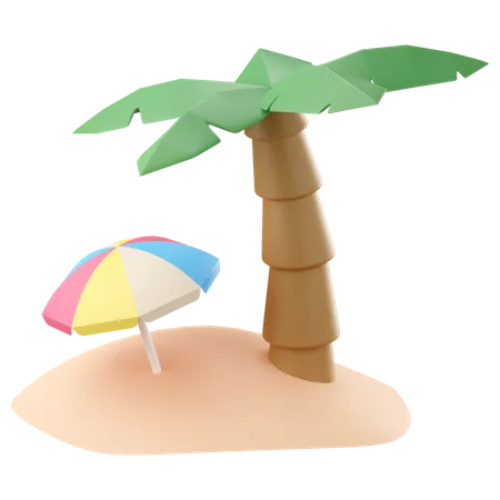Beach umbrella with coconut palm tree 3D Icon