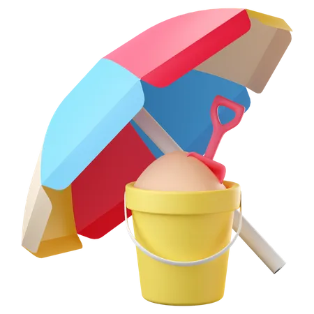 Beach umbrella with sand bucket  3D Icon