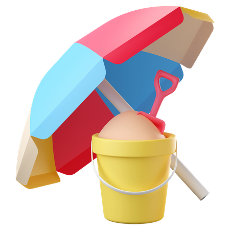 Beach umbrella with sand bucket 3D Icon