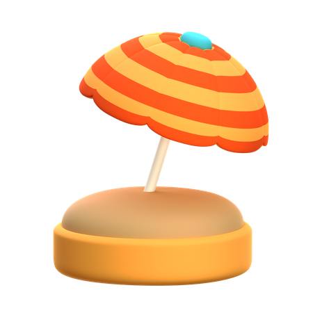 Beach Umbrella With Wooden Stick  3D Icon