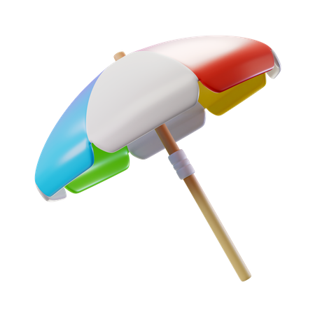 Beach Umbrella With Wooden Stick  3D Icon