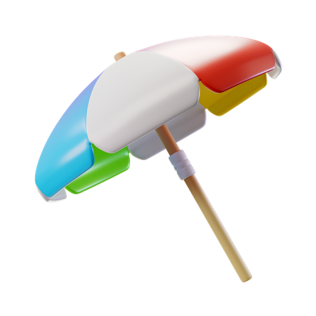 Beach Umbrella With Wooden Stick 3D Illustration