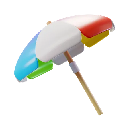 Beach Umbrella With Wooden Stick 3D Illustration