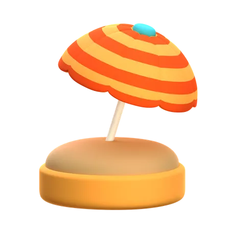 Beach Umbrella With Wooden Stick  3D Icon