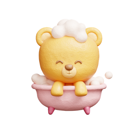 Bear Bathing Shower In Bathtub  3D Illustration