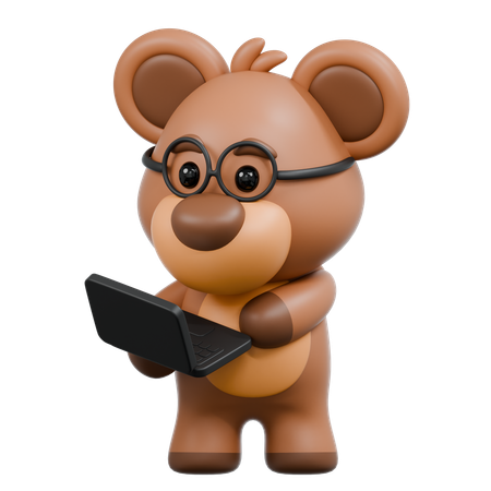 Bear Bring Laptop  3D Illustration