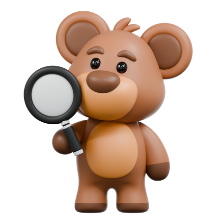 Bear bring Magnifying Glass  3D Icon
