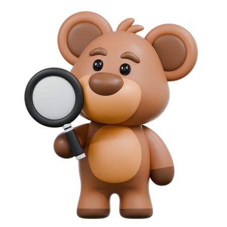 Bear bring Magnifying Glass  3D Illustration