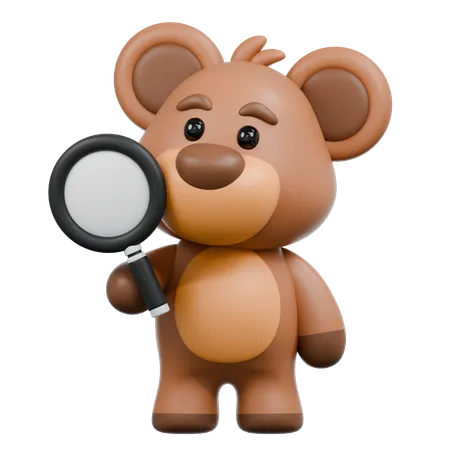 Bear bring Magnifying Glass  3D Illustration