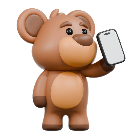 Bear Bring Smartphone  3D Illustration