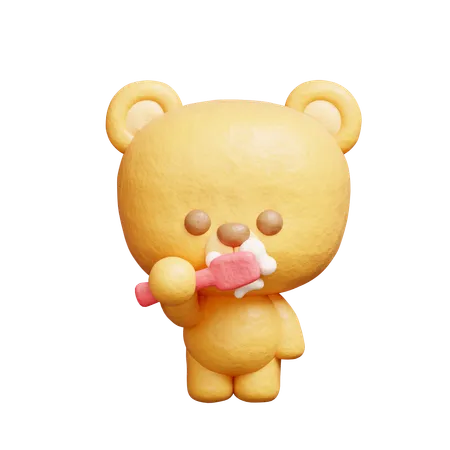 Bear Brushing Teeth  3D Illustration