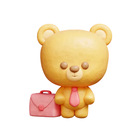 3 D Cute Bear Business Wearing Tie Cartoon Animal Character 3 D Rendering 3D Illustration