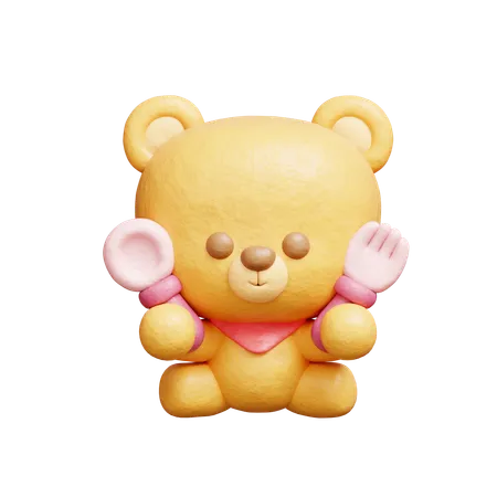 3 D Cute Bear Eating Cartoon Animal Character 3 D Rendering 3D Illustration