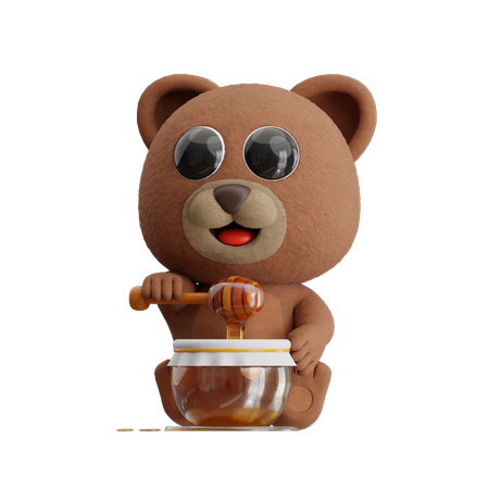 Bear Eating Honey  3D Illustration