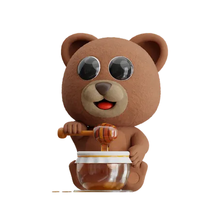 Bear Eating Honey  3D Illustration