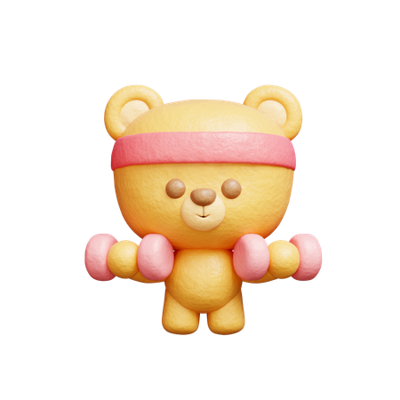 Bear Exercising With Dumbbells  3D Illustration